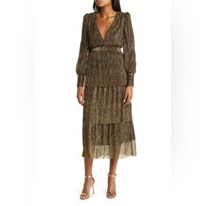 Jewel Badgley Mischka | Dresses | New Jewel Badgley Mischka Metallic Floral Tiered  Tulle Cocktail Dress In Wine | Poshmark
